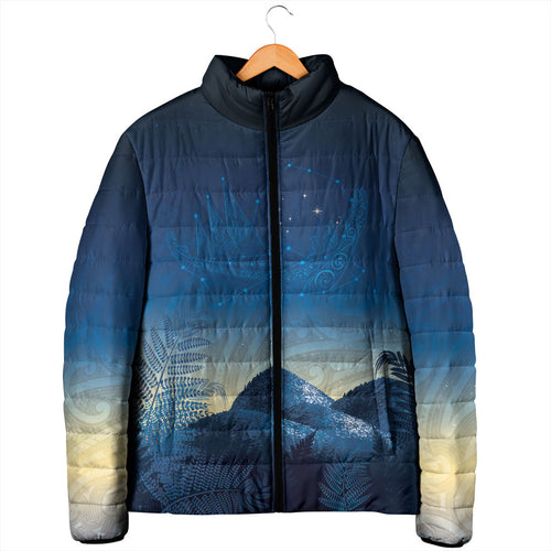 New Zealand Matariki Padded Jacket Maori Waka With Silver Fern