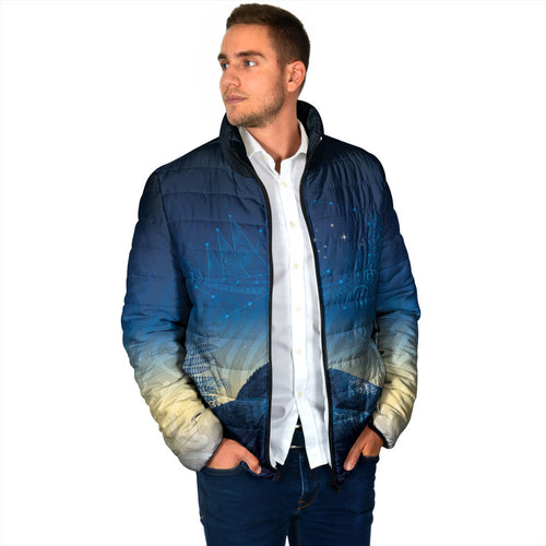 New Zealand Matariki Padded Jacket Maori Waka With Silver Fern