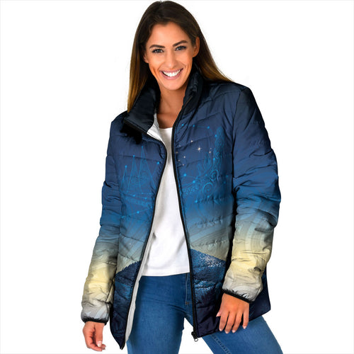 New Zealand Matariki Padded Jacket Maori Waka With Silver Fern