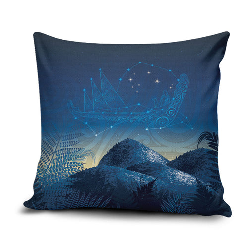New Zealand Matariki Pillow Cover Maori Waka With Silver Fern