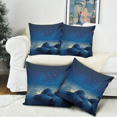 New Zealand Matariki Pillow Cover Maori Waka With Silver Fern