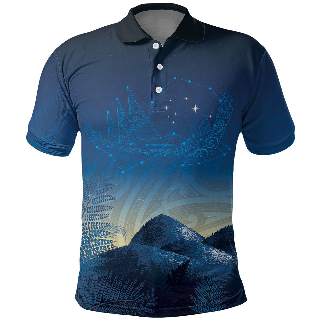 New Zealand Matariki Polo Shirt Maori Waka With Silver Fern