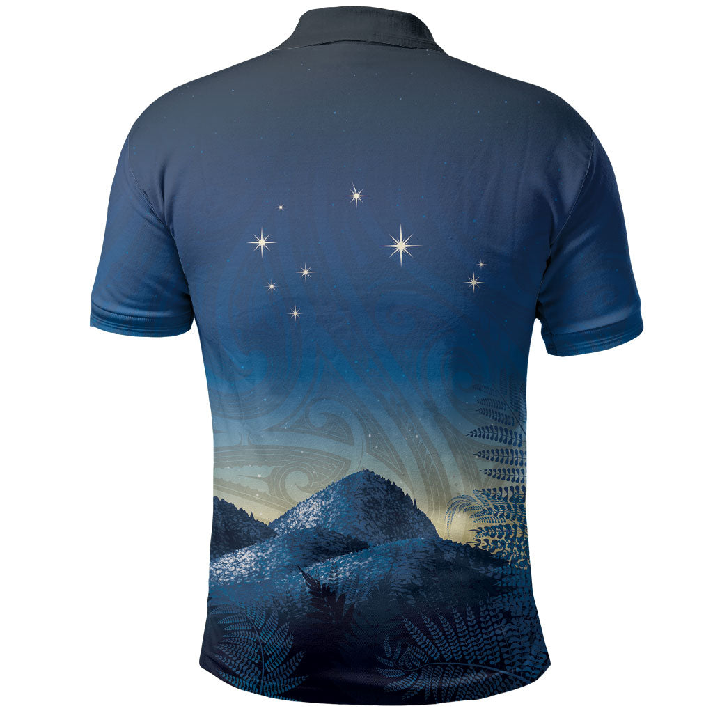 New Zealand Matariki Polo Shirt Maori Waka With Silver Fern