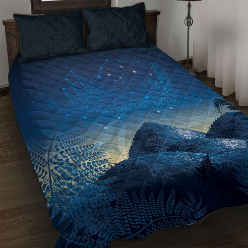 New Zealand Matariki Quilt Bed Set Maori Waka With Silver Fern