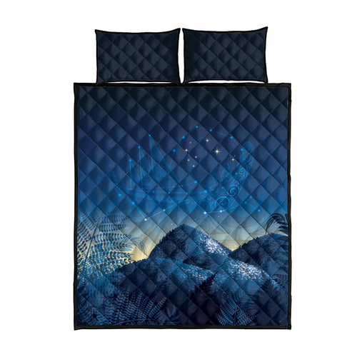 New Zealand Matariki Quilt Bed Set Maori Waka With Silver Fern