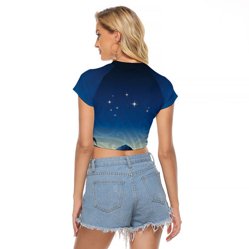 New Zealand Matariki Raglan Cropped T Shirt Maori Waka With Silver Fern