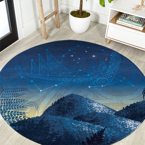 New Zealand Matariki Round Carpet Maori Waka With Silver Fern