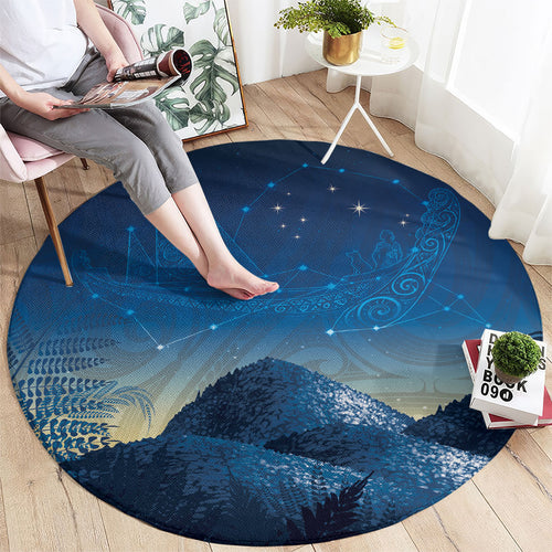 New Zealand Matariki Round Carpet Maori Waka With Silver Fern