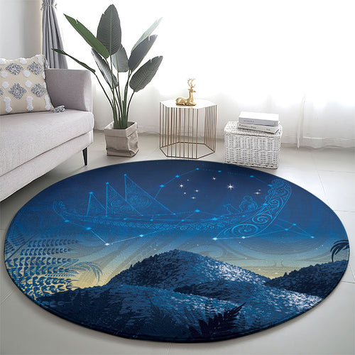 New Zealand Matariki Round Carpet Maori Waka With Silver Fern