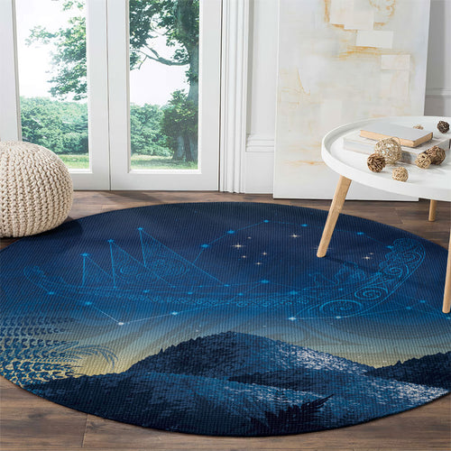 New Zealand Matariki Round Carpet Maori Waka With Silver Fern