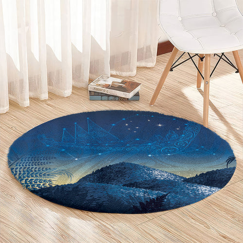 New Zealand Matariki Round Carpet Maori Waka With Silver Fern