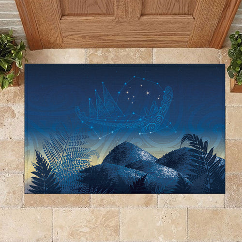 New Zealand Matariki Rubber Doormat Maori Waka With Silver Fern
