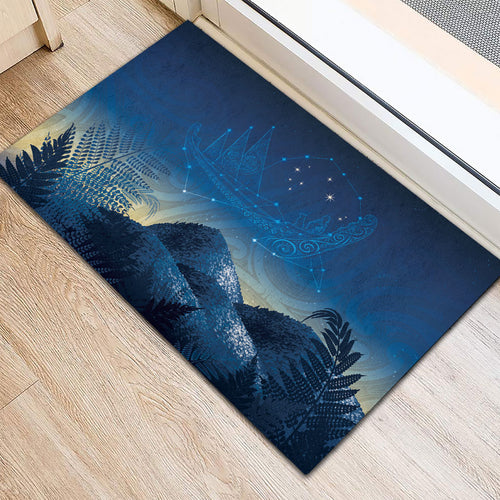 New Zealand Matariki Rubber Doormat Maori Waka With Silver Fern