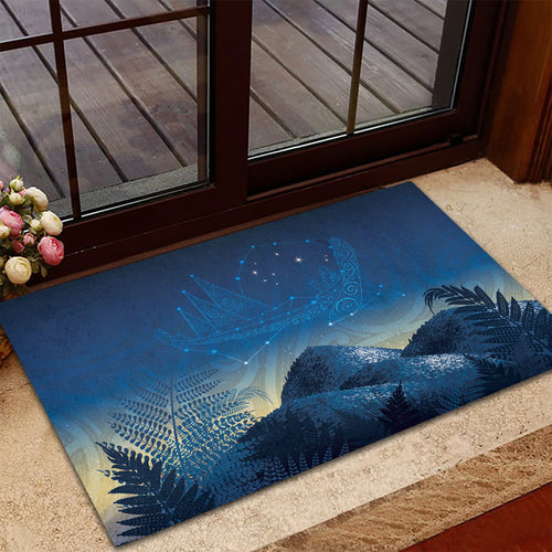 New Zealand Matariki Rubber Doormat Maori Waka With Silver Fern
