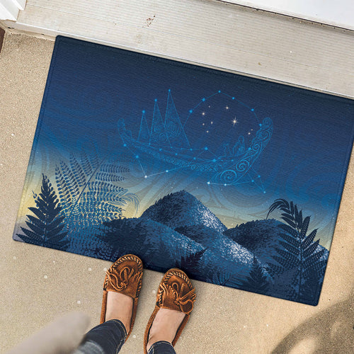New Zealand Matariki Rubber Doormat Maori Waka With Silver Fern