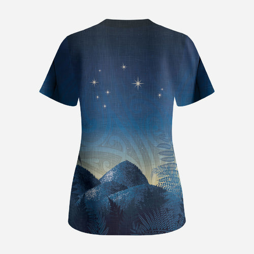 New Zealand Matariki Scrub Top Maori Waka With Silver Fern
