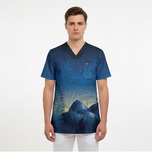 New Zealand Matariki Scrub Top Maori Waka With Silver Fern