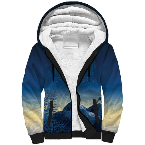 New Zealand Matariki Sherpa Hoodie Maori Waka With Silver Fern