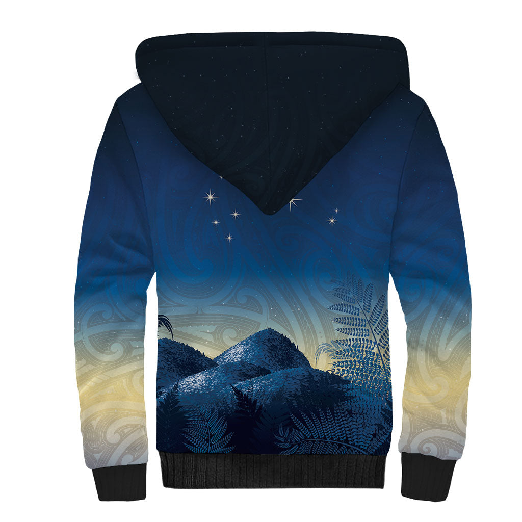 New Zealand Matariki Sherpa Hoodie Maori Waka With Silver Fern