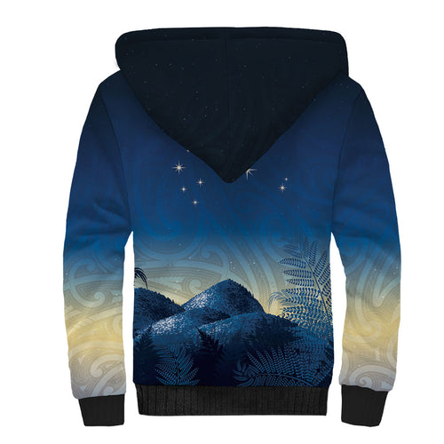 New Zealand Matariki Sherpa Hoodie Maori Waka With Silver Fern