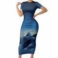 New Zealand Matariki Short Sleeve Bodycon Dress Maori Waka With Silver Fern