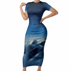 New Zealand Matariki Short Sleeve Bodycon Dress Maori Waka With Silver Fern