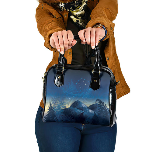 New Zealand Matariki Shoulder Handbag Maori Waka With Silver Fern