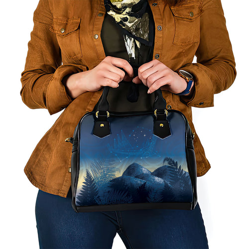 New Zealand Matariki Shoulder Handbag Maori Waka With Silver Fern