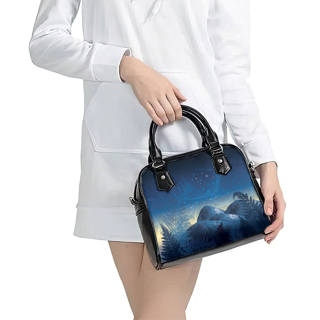 New Zealand Matariki Shoulder Handbag Maori Waka With Silver Fern