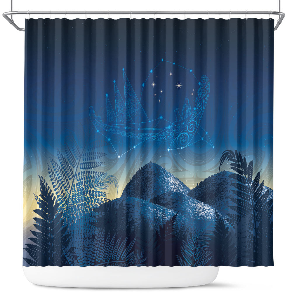 New Zealand Matariki Shower Curtain Maori Waka With Silver Fern