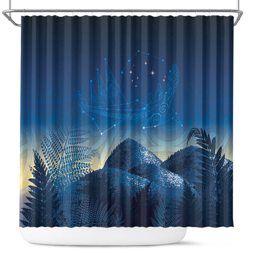 New Zealand Matariki Shower Curtain Maori Waka With Silver Fern