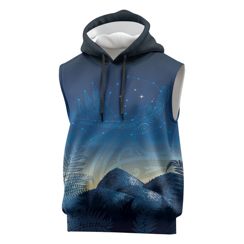 New Zealand Matariki Sleeveless Hoodie Maori Waka With Silver Fern