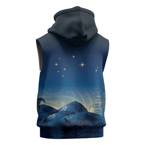 New Zealand Matariki Sleeveless Hoodie Maori Waka With Silver Fern