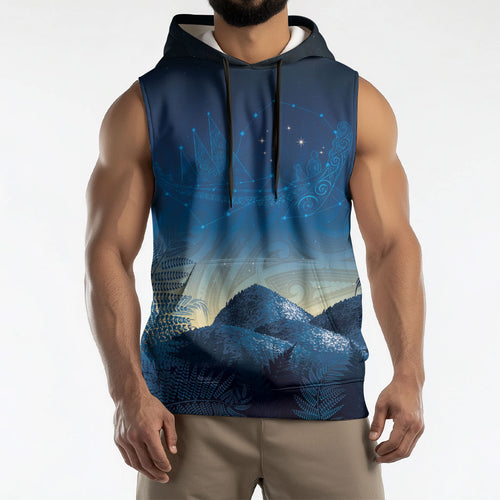 New Zealand Matariki Sleeveless Hoodie Maori Waka With Silver Fern