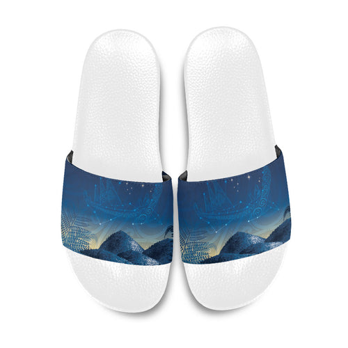 New Zealand Matariki Slide Sandals Maori Waka With Silver Fern