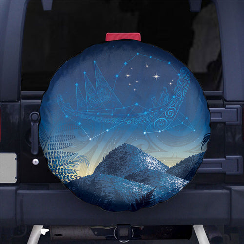 New Zealand Matariki Spare Tire Cover Maori Waka With Silver Fern