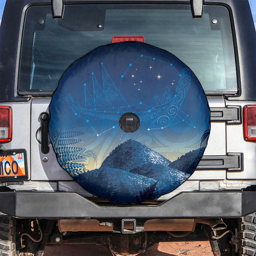 New Zealand Matariki Spare Tire Cover Maori Waka With Silver Fern
