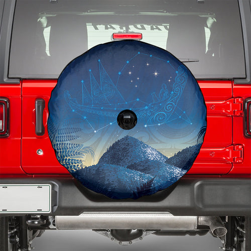 New Zealand Matariki Spare Tire Cover Maori Waka With Silver Fern