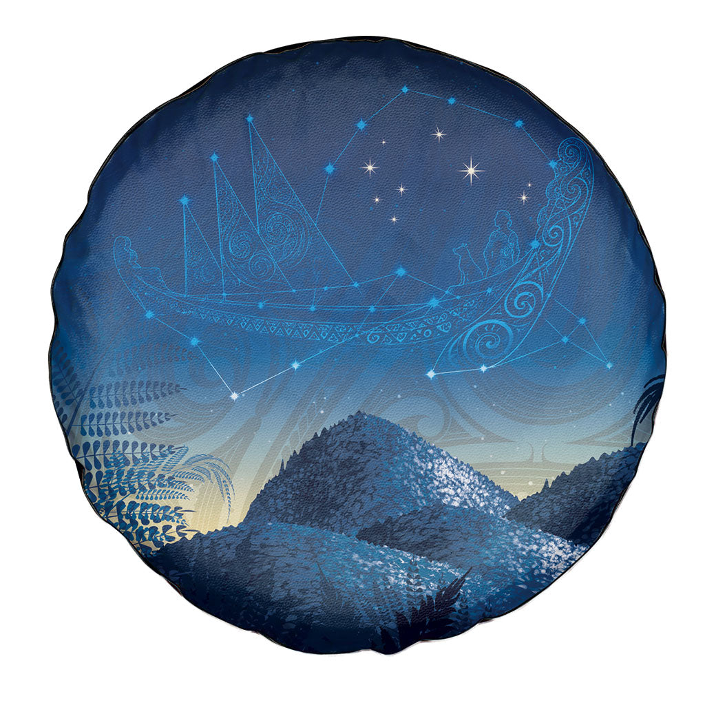 New Zealand Matariki Spare Tire Cover Maori Waka With Silver Fern