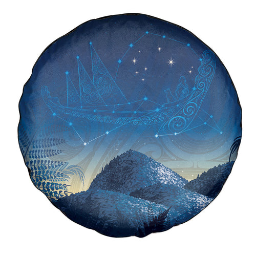 New Zealand Matariki Spare Tire Cover Maori Waka With Silver Fern
