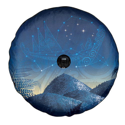 New Zealand Matariki Spare Tire Cover Maori Waka With Silver Fern