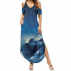 New Zealand Matariki Summer Maxi Dress Maori Waka With Silver Fern