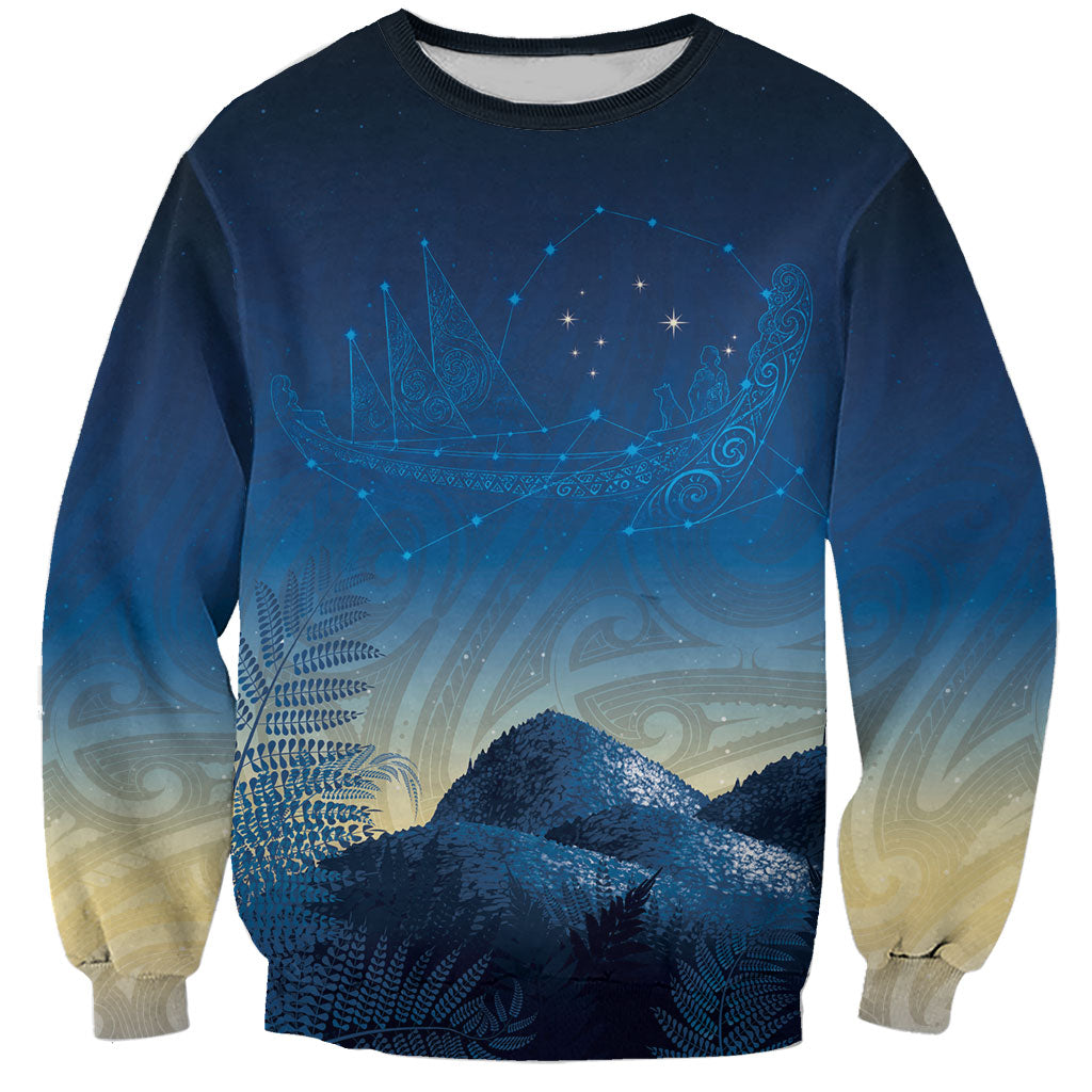 New Zealand Matariki Sweatshirt Maori Waka With Silver Fern