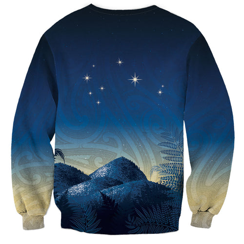 New Zealand Matariki Sweatshirt Maori Waka With Silver Fern