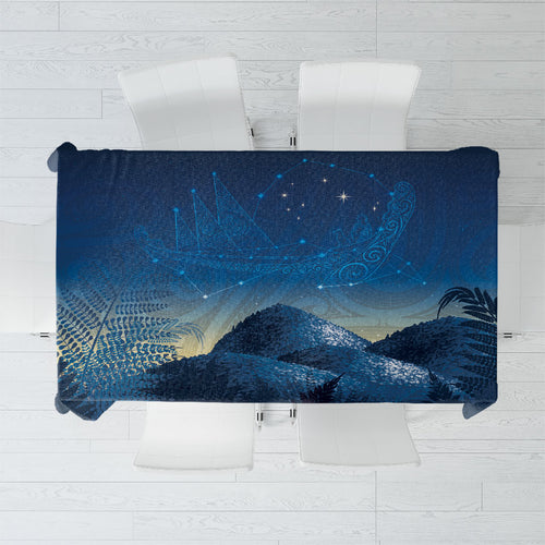 New Zealand Matariki Tablecloth Maori Waka With Silver Fern