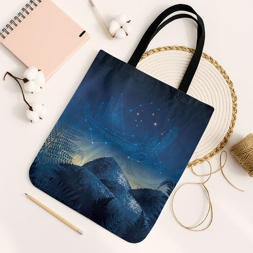 New Zealand Matariki Tote Bag Maori Waka With Silver Fern