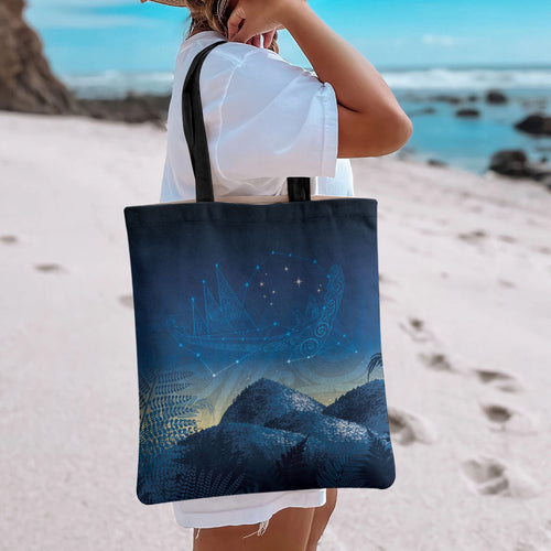New Zealand Matariki Tote Bag Maori Waka With Silver Fern