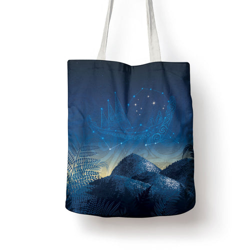 New Zealand Matariki Tote Bag Maori Waka With Silver Fern