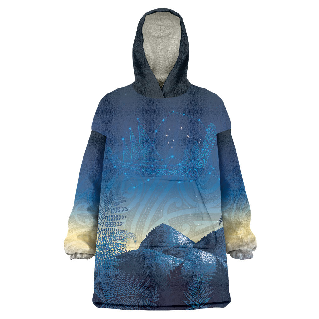 New Zealand Matariki Wearable Blanket Hoodie Maori Waka With Silver Fern