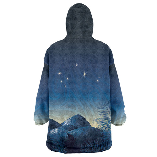 New Zealand Matariki Wearable Blanket Hoodie Maori Waka With Silver Fern